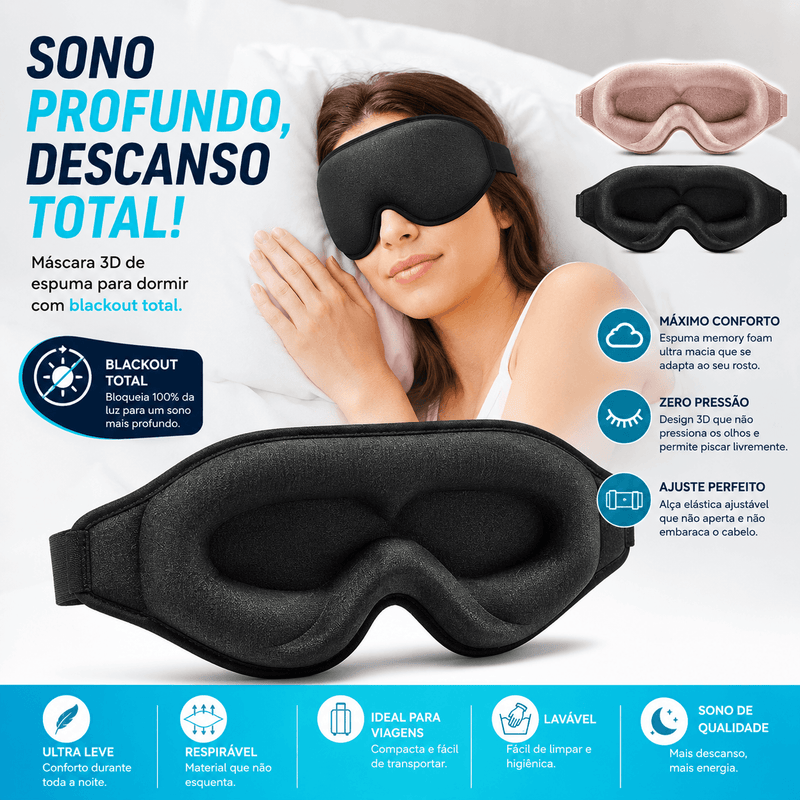 DreamShield Máscara 3D Espuma Dormir Blackout Total Zero Pressão