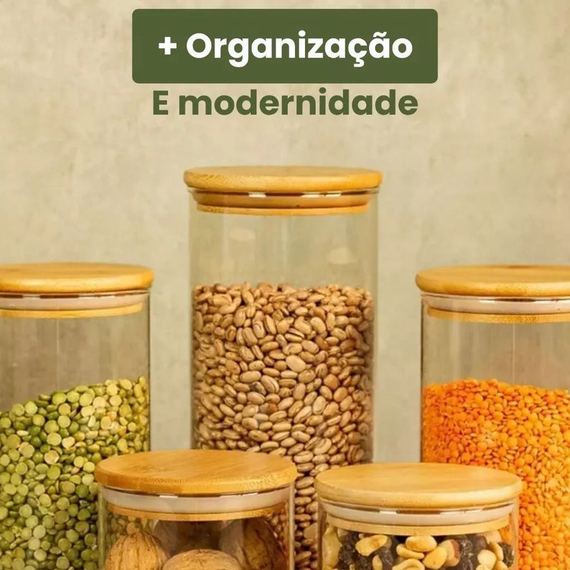 BambooStore pote vidro bambu detalhe vedação qualidade